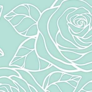 Large Rose Cutout Pattern - Pastel Mint and White