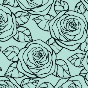 Rose Cutout Pattern - Pastel Mint and Midnight Black