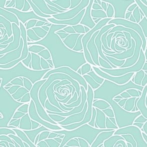 Rose Cutout Pattern - Pastel Mint and White