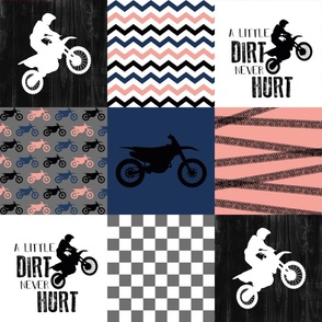 Motocross//A little Dirt Never Hurt//Navy&Coral - Wholecloth Cheater Quilt