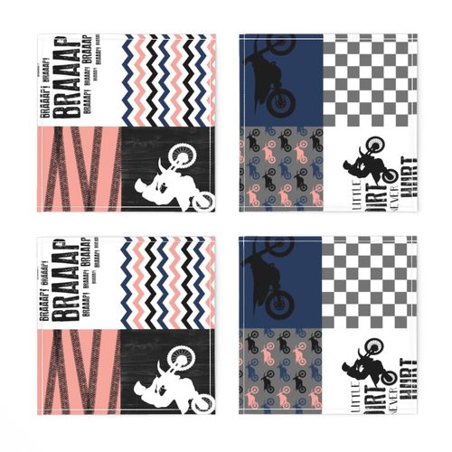 Motocross//A little Dirt Never Hurt//Navy&Coral - Wholecloth Cheater Quilt - Rotated