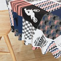 Motocross//A little Dirt Never Hurt//Navy&Coral - Wholecloth Cheater Quilt - Rotated