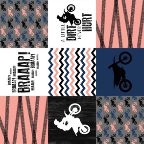 Motocross//A little Dirt Never Hurt//Navy&Coral - Wholecloth Cheater Quilt - Rotated