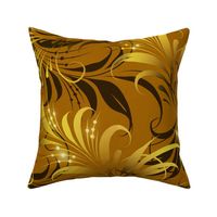 (Large) Curly floral in golden and black  / mustard and black / large scale