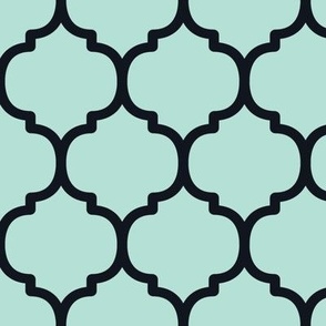 Large Moroccan Tile Pattern - Pastel Mint and Midnight Black