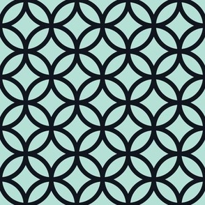 Interlocked Circle Pattern - Pastel Mint and Midnight Black