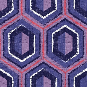 Textured Cassandra Hexagon - Blueberry Blush Large Scale