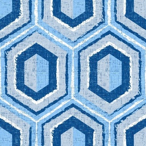 Textured Cassandra Hexagon - Calm Blue Large Scale