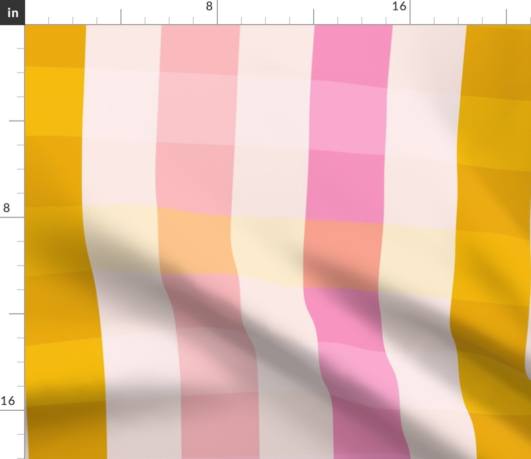 gingham stripe pink mustard large