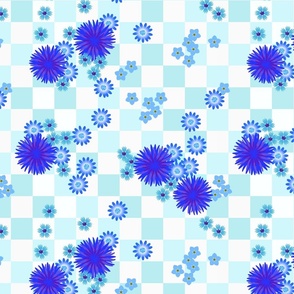 Flowers on blue checks