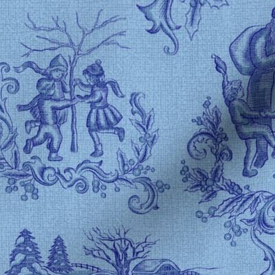 Christmas Toile in Blue Background