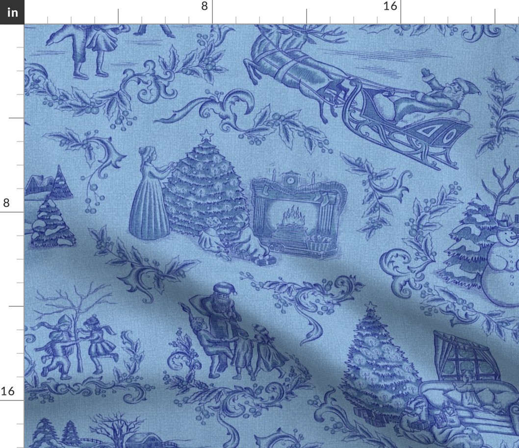 Christmas Toile in Blue Background