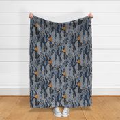 Cozy Night Sky Medium Rotated- Full Moon and Stars Over the Clouds- Navy Blue- Indigo- Gold- Mustard- Home Decor- Wallpaper
