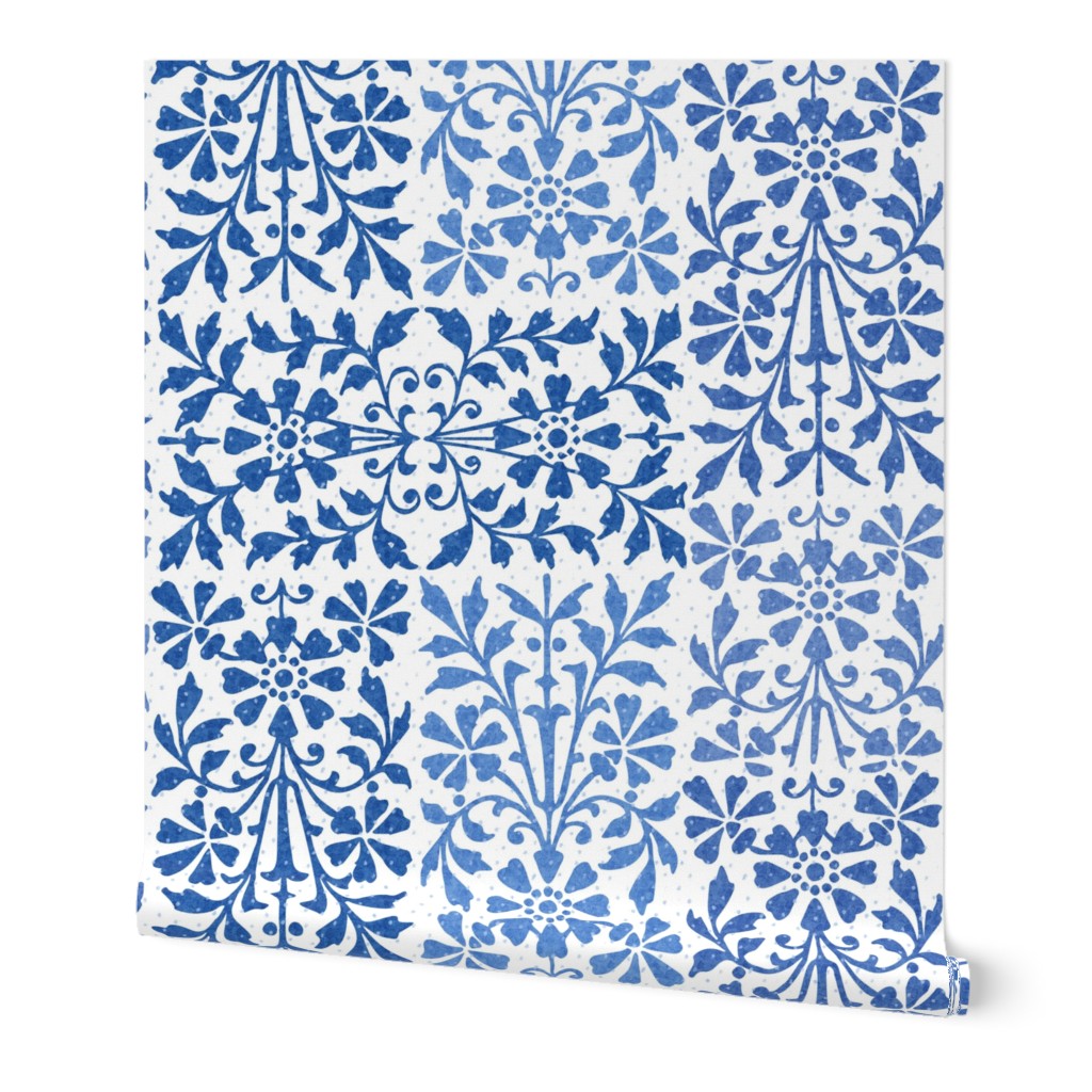 Pre-Raphaelite Floral Blue and White