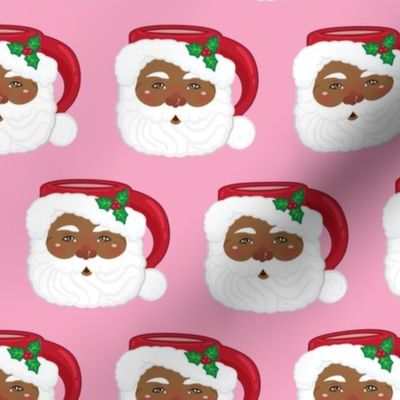 Black Santa Face Mug Pink Christmas