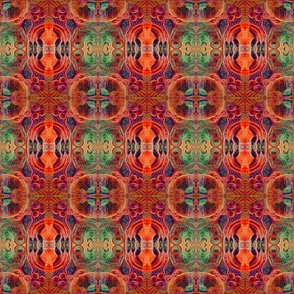 Orange and greens hand printed mirrored abstract