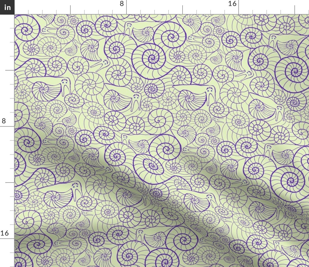 Silly spirally snails purple on green