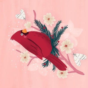 Winter Cardinal & Moths - Pink