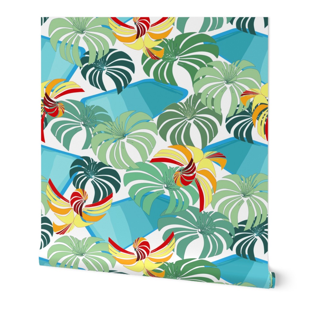 Mid century palms parrots swimming pool