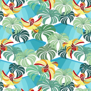 Mid century palms parrots swimming pool