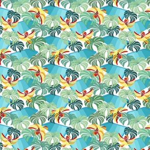 Mid Century palms parrots small scale