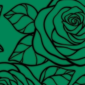 Large Rose Cutout Pattern - Shamrock Green and Black