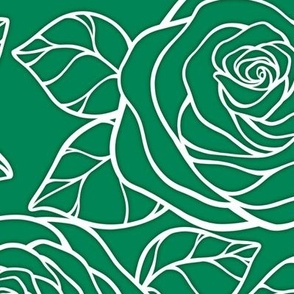 Large Rose Cutout Pattern - Shamrock Green and White