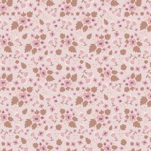 Pink Cherry Blossoms with Taupe Brown foliage on Soft Pink for Vintage Girls Nursery Decor