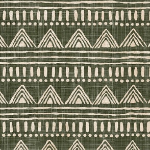 beige tribal on dark olive green geometric stripes