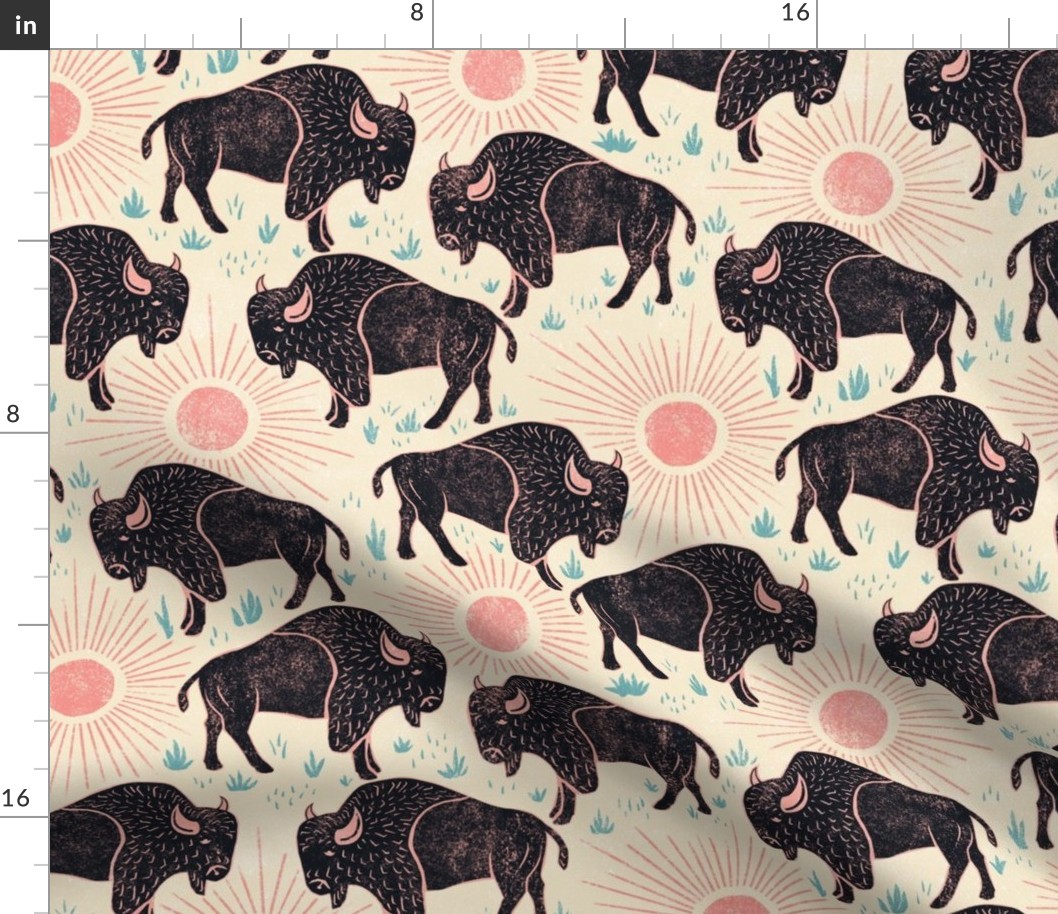 Bison - large - black, pink, and teal on cream
