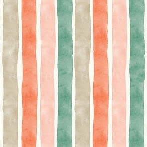 Watercolor Stripes - Red, Green, Pink, Beige