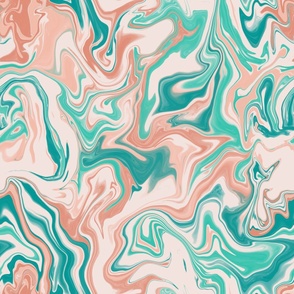 Psychedelic marbled print "Viridian Melon" - 24"x24"