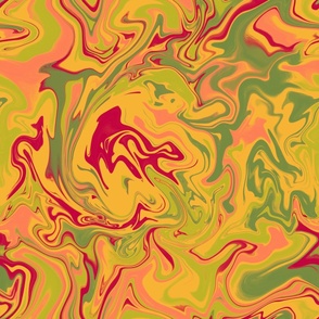 Psychedelic marbled print "Honey Olive" (24") - red, green, yellow (ST2022PM)