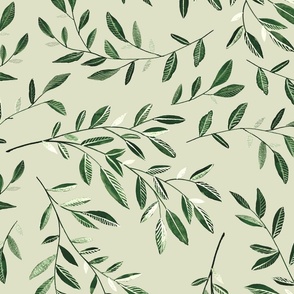 Watercolor and Faux Metallic Leaves, Sage and Jade