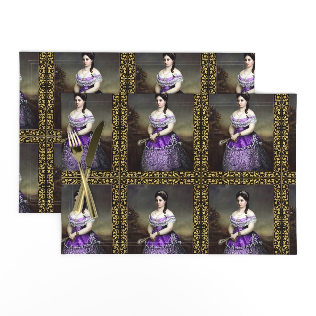 tiara gold swirls frame princesses white purple gowns dress baroque victorian beauty lace ringlets portraits beautiful lady woman garden filigree ornate off shoulder ballgowns rococo elegant gothic lolita egl neoclassical  historical romantic fan jewelry