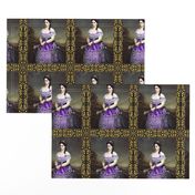 tiara gold swirls frame princesses white purple gowns dress baroque victorian beauty lace ringlets portraits beautiful lady woman garden filigree ornate off shoulder ballgowns rococo elegant gothic lolita egl neoclassical  historical romantic fan jewelry