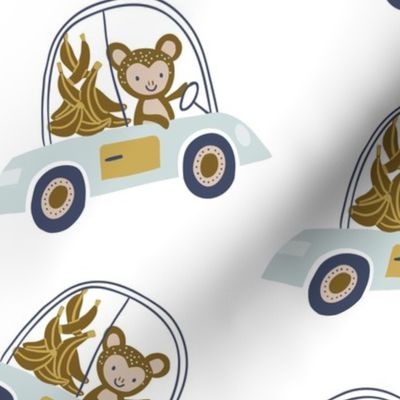 cheerful monkeys driving the car