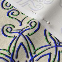 Filigree Kaleidoscope in Blue and Green on Linen Look