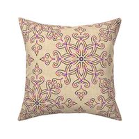 Filigree Kaleidoscope in Pink and Red on Linen Look