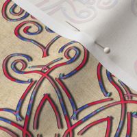 Filigree Kaleidoscope in Red and Blue on Linen Look