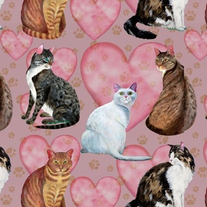 CATS AND HEARTS PINK