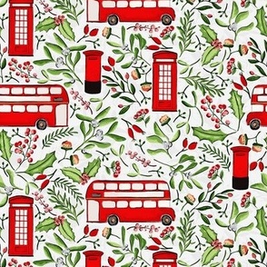 Festive Christmas Season in London, London bus, London telephone, London mailbox on light small