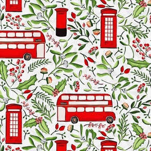 Festive Christmas Season in London, London bus, London telephone, London mailbox on light large 