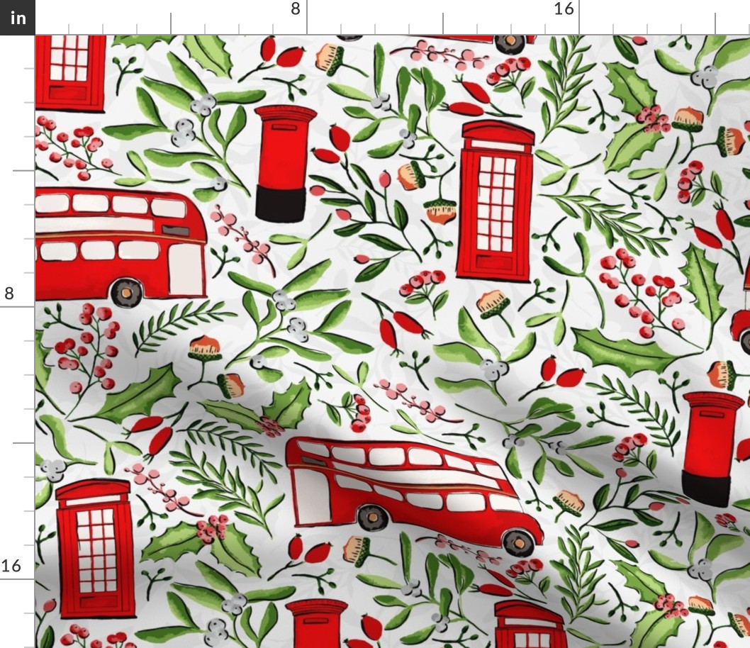 Festive Christmas Season in London, London bus, London telephone, London mailbox on light large 
