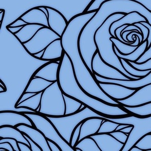 Large Rose Cutout Pattern - Pale Cerulean and Black