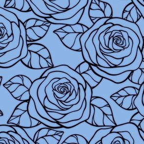 Rose Cutout Pattern - Pale Cerulean and Black