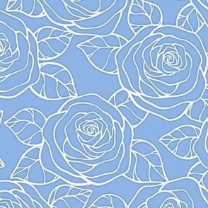 Rose Cutout Pattern - Pale Cerulean and White