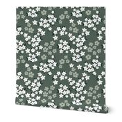 Hawaii garden field of flowers jasmin and orchid blossom boho nursery white sage green on olive gray