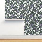 Hawaii garden field of flowers jasmin and orchid blossom boho nursery white lilac on green