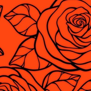 Large Rose Cutout Pattern - Orange Red and Black